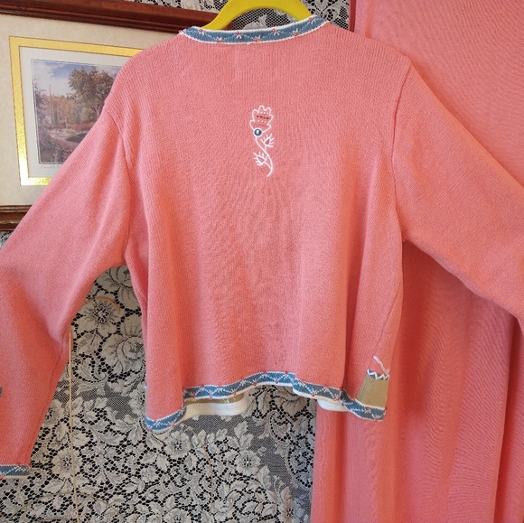 Storybook Knits orange beige coordinating knit dress cardigan beads embroidery - Picture 7 of 11